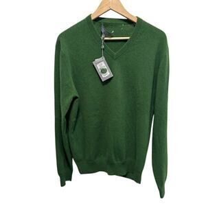 NWT Neiman Marcus Green Cashmere V-Neck Sweater DAMAGE See Pics Men's Large